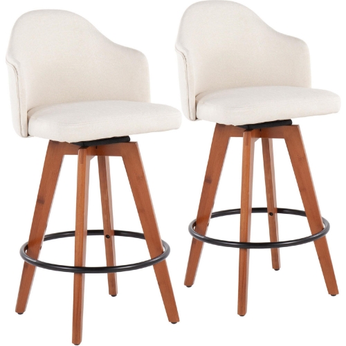 Ahoy 26" Counter Stool in Cream Fabric, Walnut Bamboo & Black Metal (Set of 2)